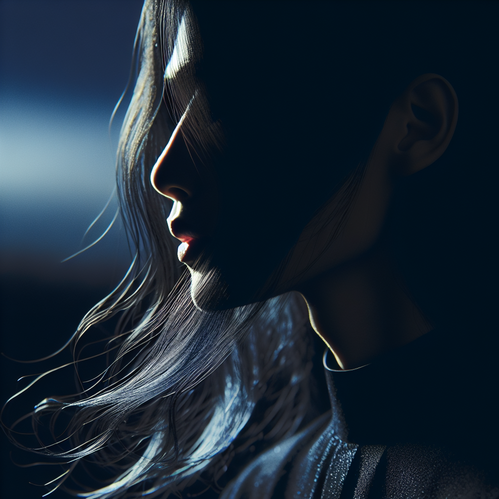 月の明かりに照らされた黒い髪横顔唇